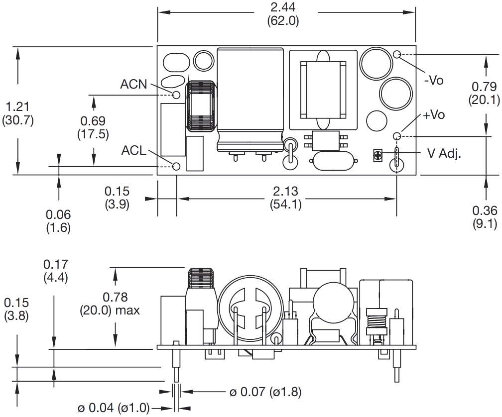 ספק כוח ממותג למעגל מודפס XP POWER EML15US03-P